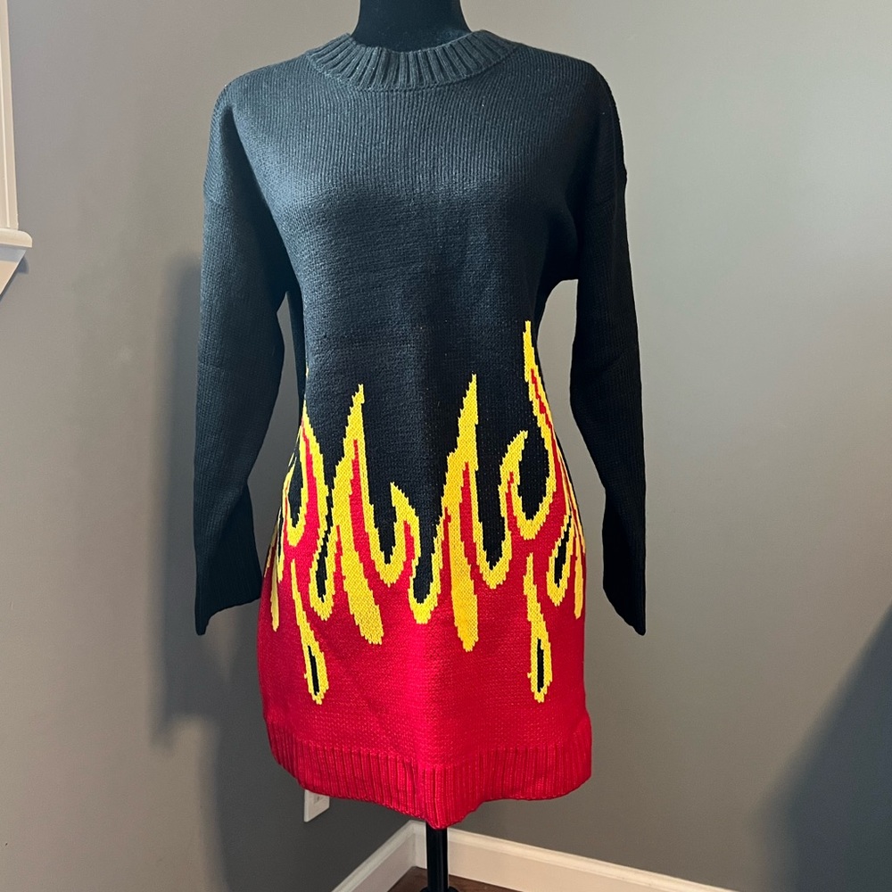Fashion Nova Flaming Sweater Dress Sz XS